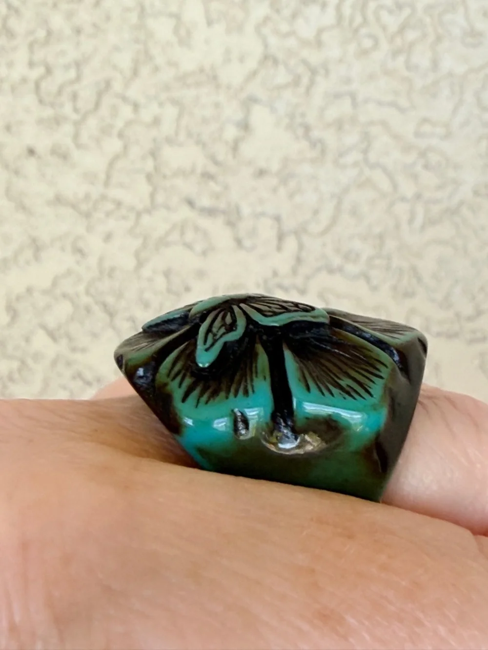 Chunky Acrylic Green Floral Butterfly Statement Ring